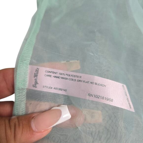 Sugar Thrillz Teal Cropped Sheer Puff Sleeve Mesh Blouse Size: S - Picture 2 of 3